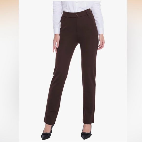 ZTN Pants - ZTN Stretchy Dress Pants Trousers Womens S Brown Straight Slacks Business Office